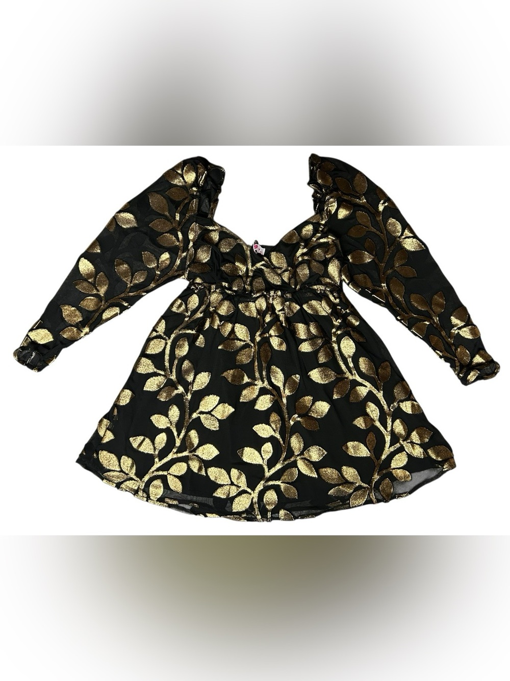 Buddy Love Fallon Women’s Babydoll Mini Dress Greecian Size Large NWT Gold Black